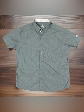 Kuhl Shirt Men M Green Repose Large Leaf All Over Print Locker Loop Camp Hiking